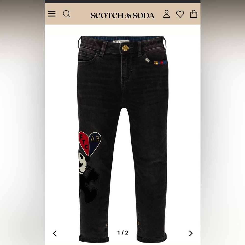 SCOTCH & SODA Petit Ami Slim Boyfriend Fit girls denim jeans Felix the Cat Sz 14